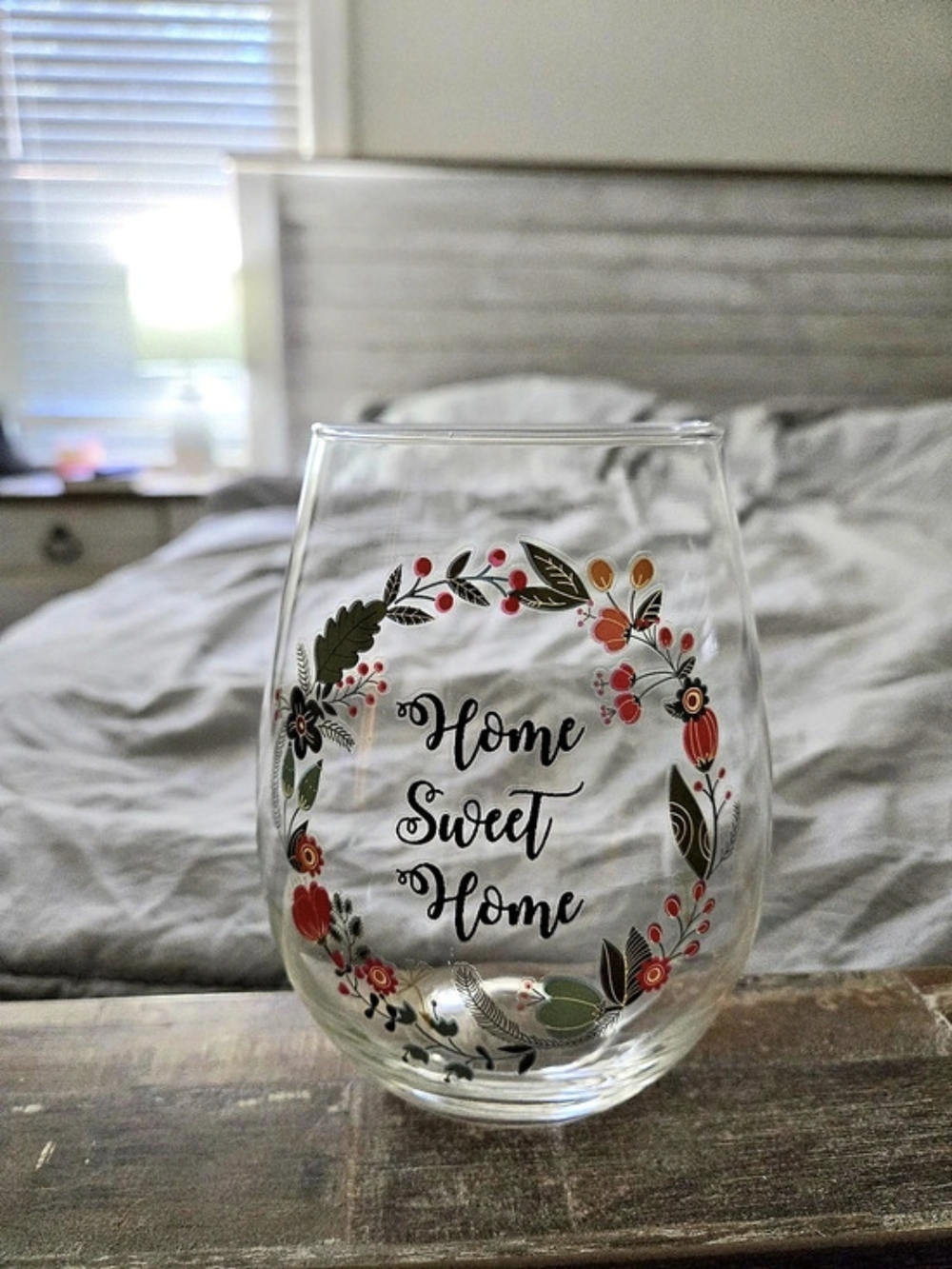 Home Sweet Home Floral Stemless Glass Clear & Multicolor